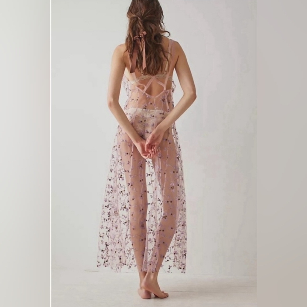 NWT Free People Lilac Purple Banu Embroidered Slip Dress